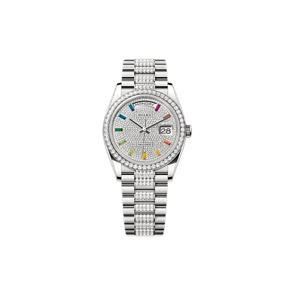 ROLEX Day-Date 36mm White Gold Diamond 128349RBR "Pave diamonds"
