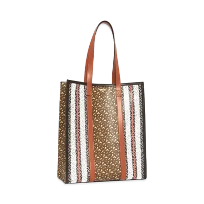 Burberry Monogram Stripe E Canvas Portrait Tote Bag "Bridle Brown"