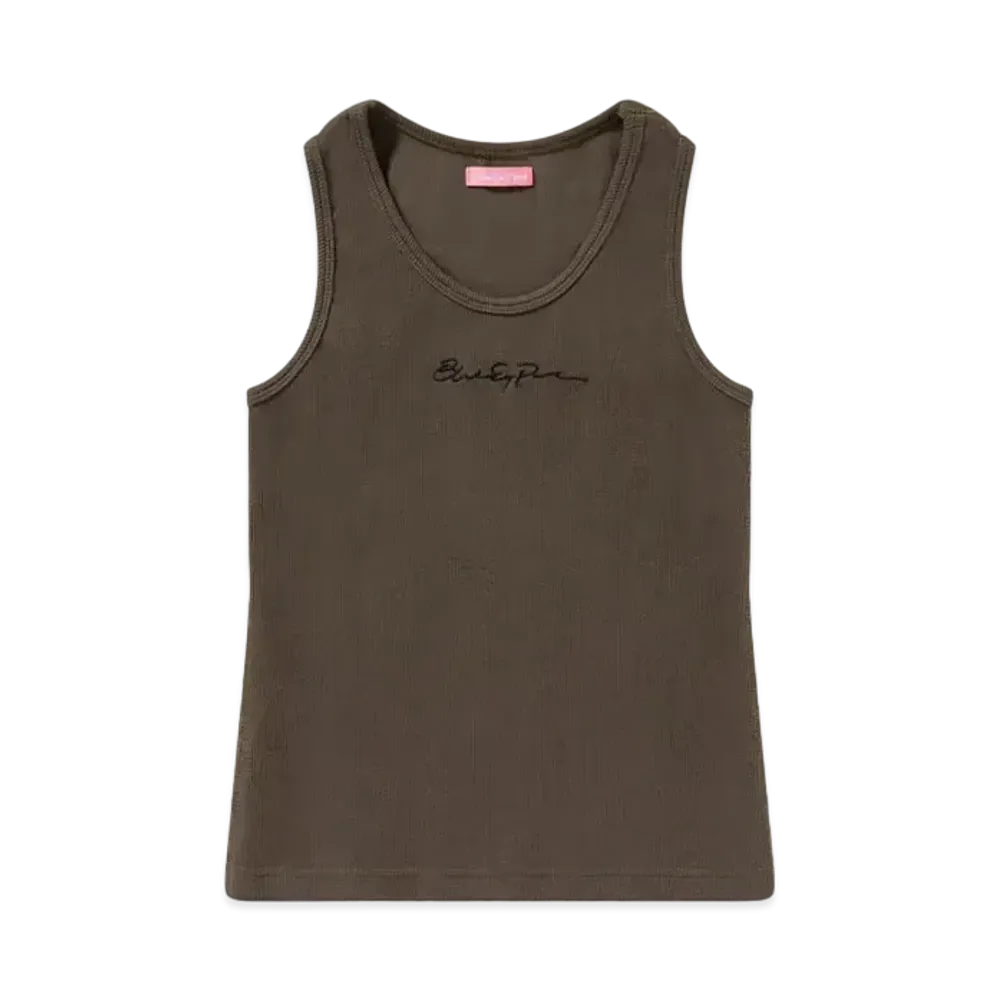 BlackEyePatch Sloppy Script Ribbed Tank "Khaki"