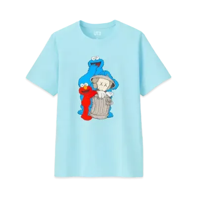 KAWS x Uniqlo x Sesame Street Companion Trash Can Tee "Light Blue"