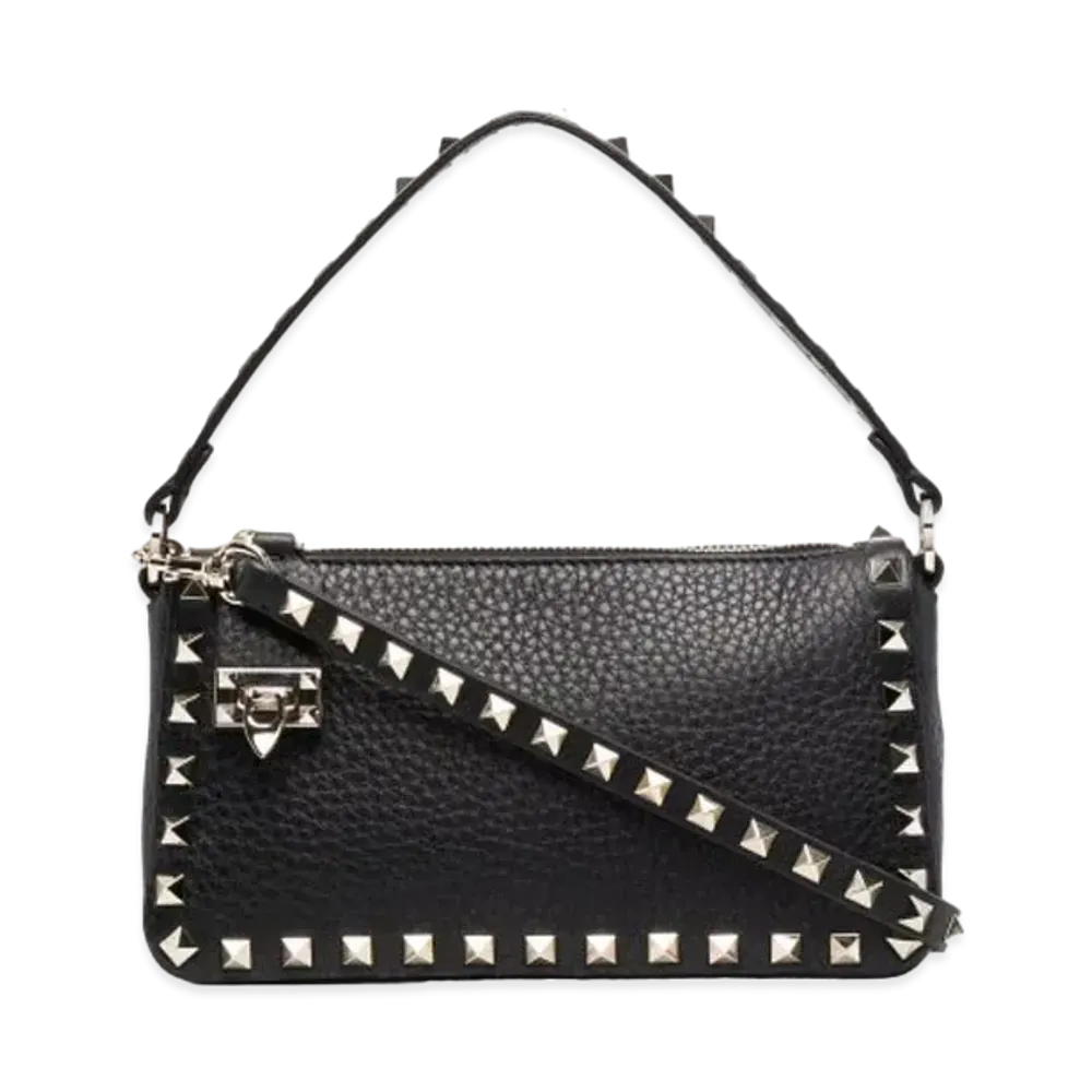 Valentino Small Rockstud Grainy Calfskin Crossbody Bag "Black"