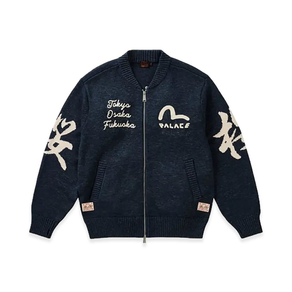 PALACE x EVISU Zip Through Chunky Knit "Indigo"