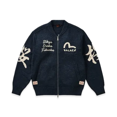 PALACE x EVISU Zip Through Chunky Knit "Indigo"