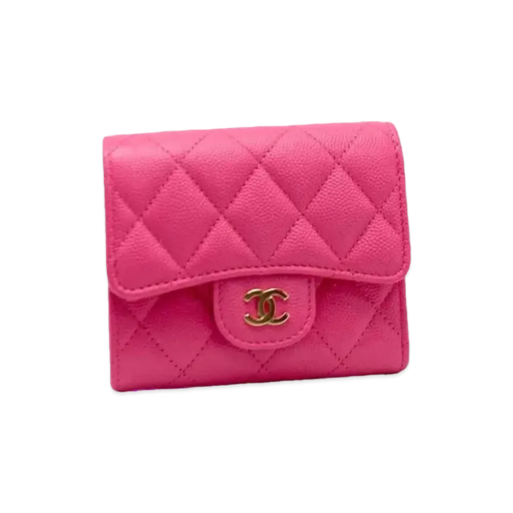 CHANEL Caviar Skin Matelasse Compact Wallet "Pink"