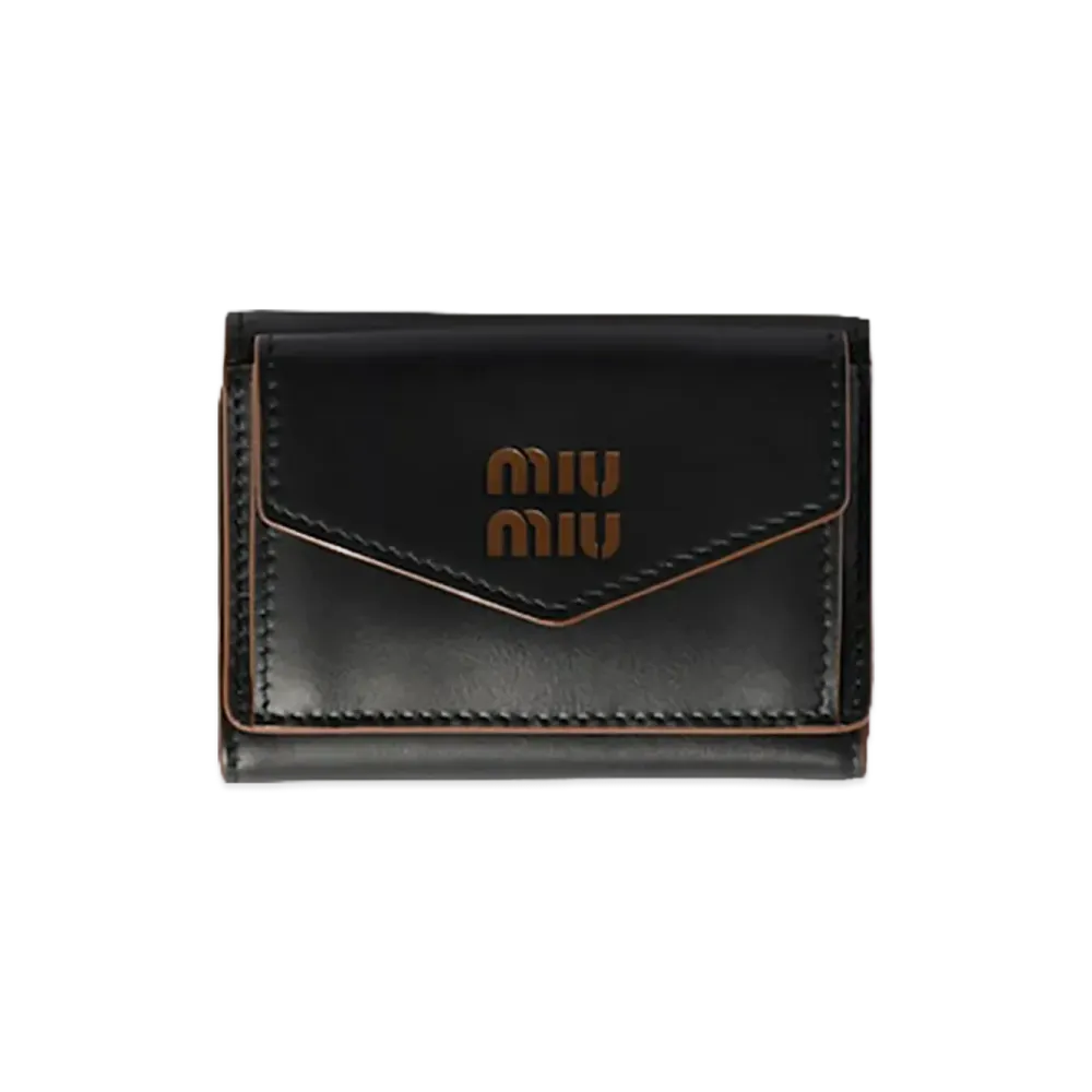 MIU MIU Leather Wallet "Black/Cognac Brown"