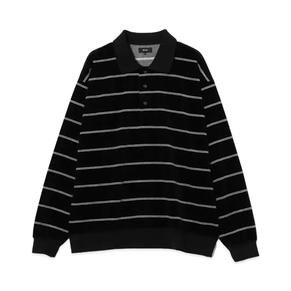 BEAMS Velor Striped Polo Shirt "Black"