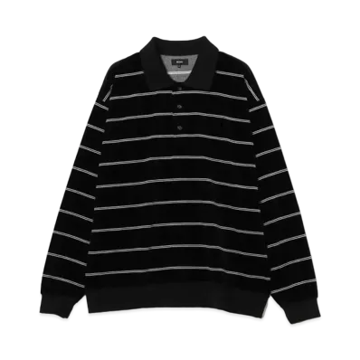 BEAMS Velor Striped Polo Shirt "Black"