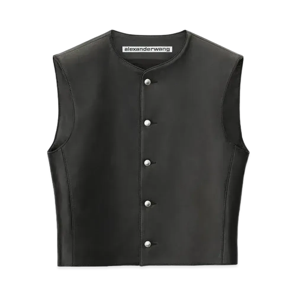 Alexander Wang Plonge Leather Motorbike Vest "Black"