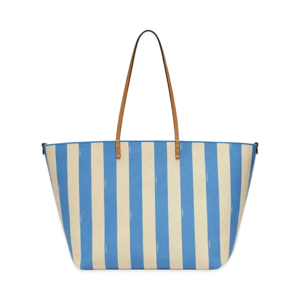 FENDI Large Roll Reversible Shopper In Pequin Striped FF fabric "Light Blue"