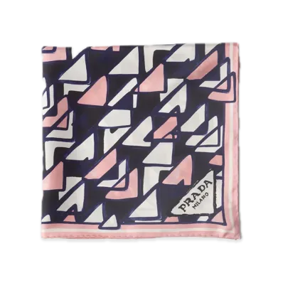 PRADA Printed Silk Twill Scarf 55 x 55 "Pink/Black"