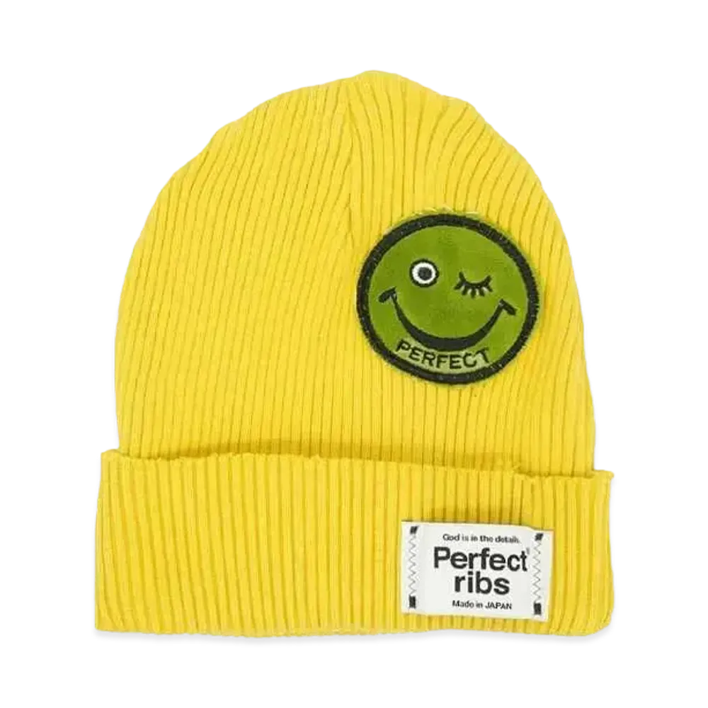 Perfect ribs (SMILE Patch) Rib Beanie Cap "Vintage Yellow"