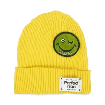 Perfect ribs (SMILE Patch) Rib Beanie Cap "Vintage Yellow"