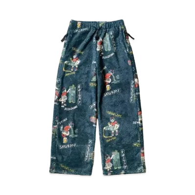 KAPITAL COUNTRY RENDER柄 FLEECE EASY STRAIGHT PANTS "Navy"