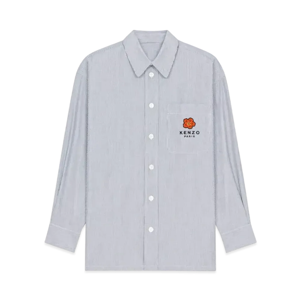 KENZO 'BOKE FLOWER' CREST ON POCKET OVERSIZE SHIRT MENS "Midnight Blue"