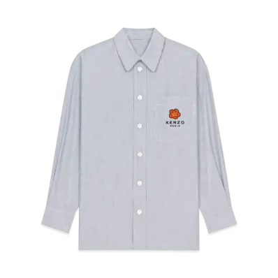 KENZO 'BOKE FLOWER' CREST ON POCKET OVERSIZE SHIRT MENS "Midnight Blue"