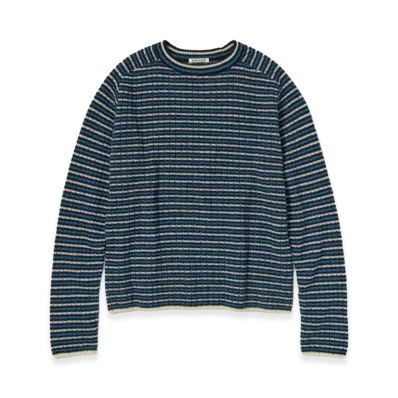 AURALEE Shetland Wool Cashmere Rib Knit P/O "Navy Stripe"
