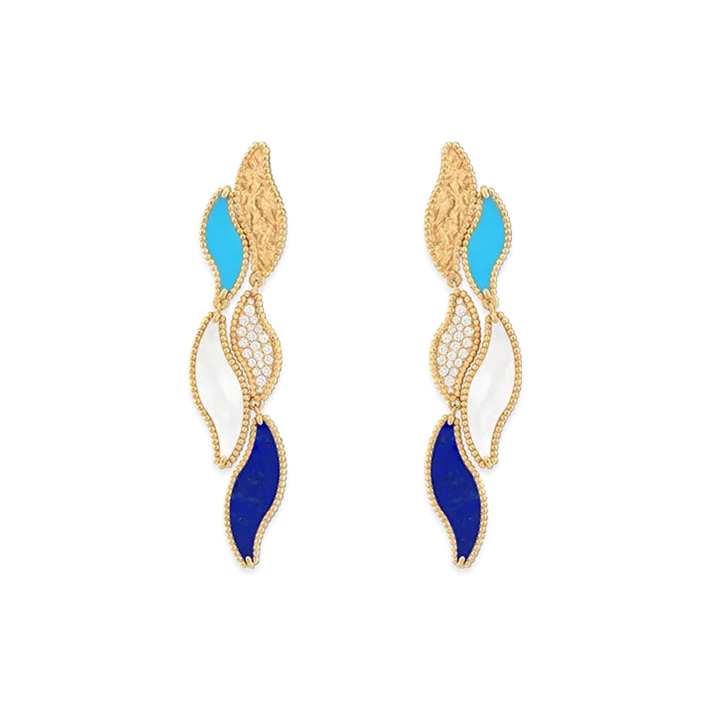 Van Cleef & Arpels Lucky Summer Wave earrings "18K Yellow gold/Turquoise/Diamond/Mother-of-pearl/Lapis lazuli"
