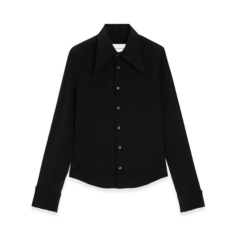 AMI PARIS Blended Silk Sharp Collar Adjusted Shirt "Black"