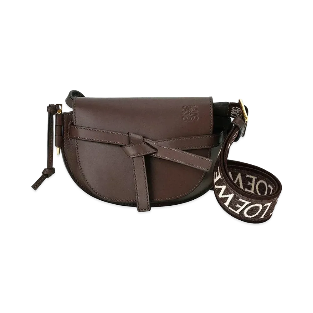 LOEWE Mini Gate Dual Bag In Soft Calfskin And Jacquard "Chocolate"