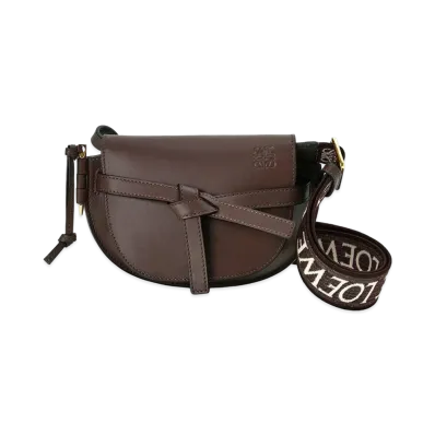 LOEWE Mini Gate Dual Bag In Soft Calfskin And Jacquard "Chocolate"