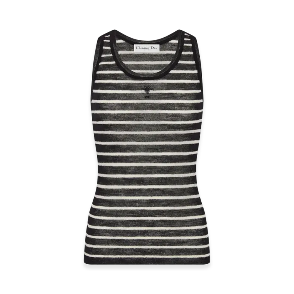 Dior Women's Ribbed Wool Knit Mariniere Tank Top "Black/Ecru"