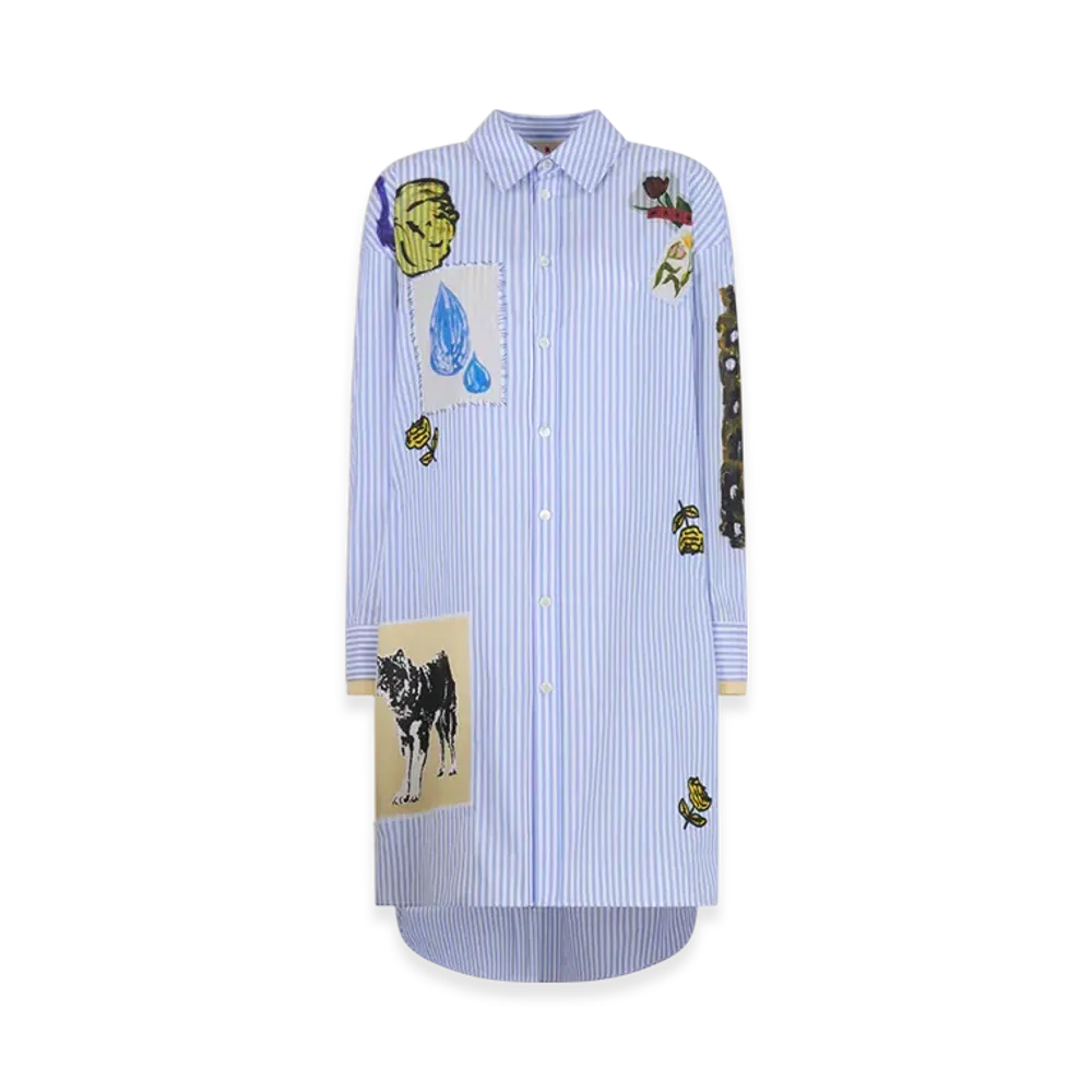 MARNI x Olaolu Slawn x Soldier Boyfriend Light Striped Poplin Shirt Dress "Iris Blue"