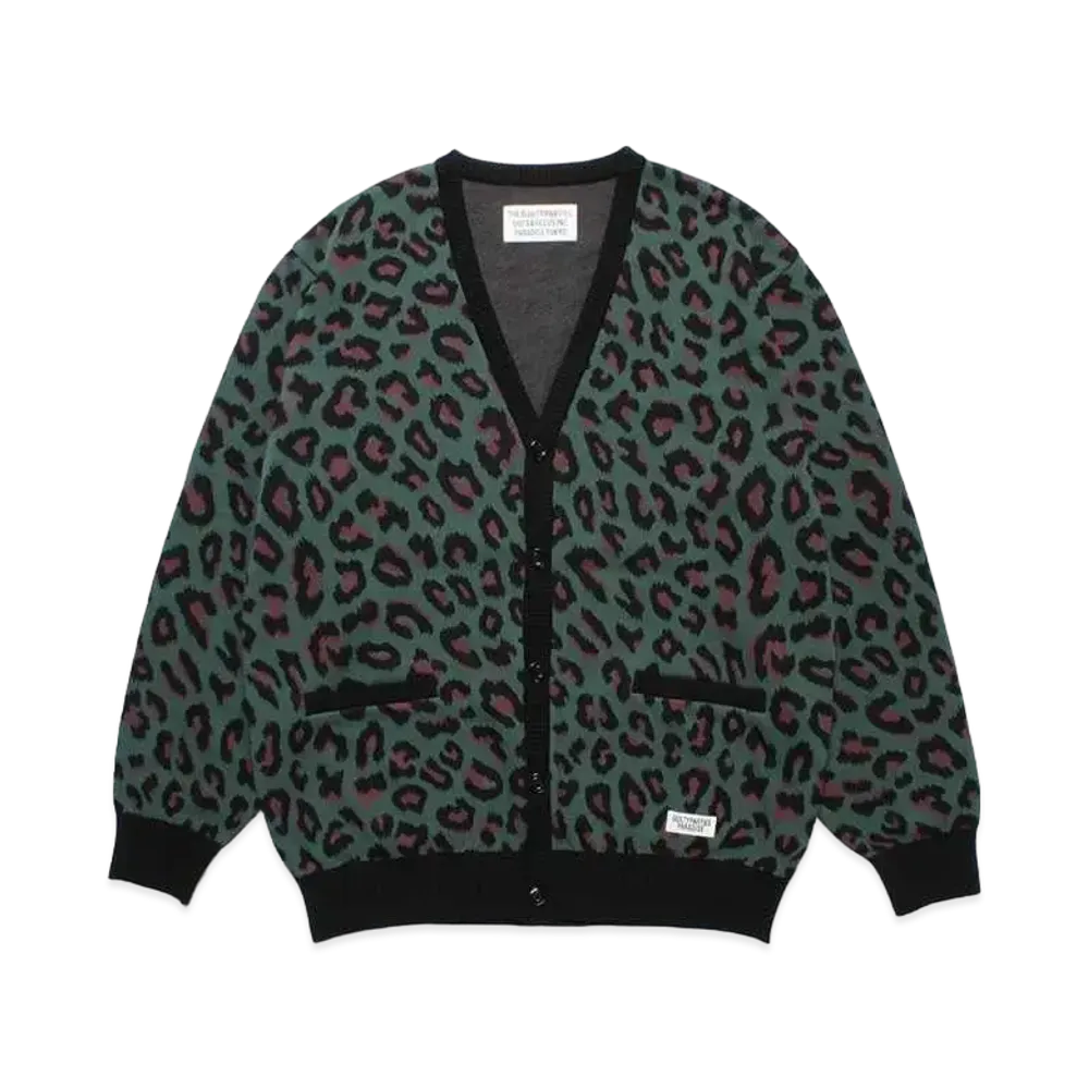 WACKO MARIA Leopard Knit Jacquard Cardigan "Green"