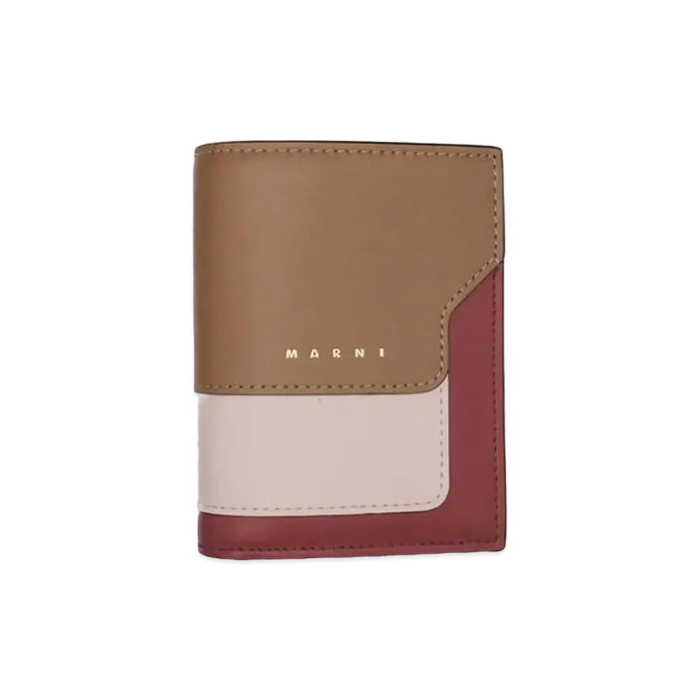 Marni Bi Fold Wallet in Saffiano Leather "Brown/Pink/Burgundy"