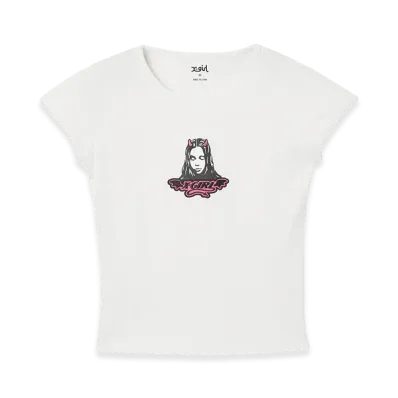 X-Girl Women's Devil Face S/S Baby Tee "White"