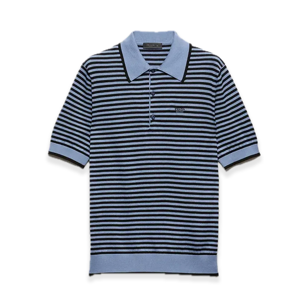 PRADA Stripe Cotton Polo Shirt "Blue/Black"