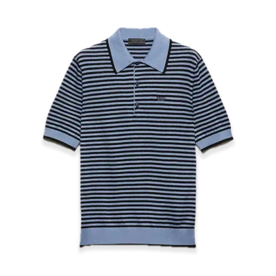 PRADA Stripe Cotton Polo Shirt "Blue/Black"