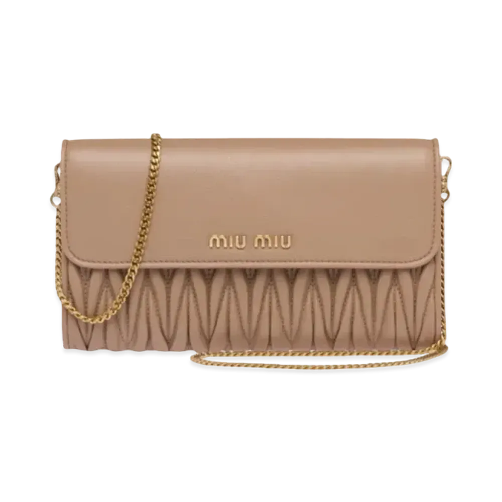 Meteerassenapa Leather Wallet With MIU MIU Shoulder Strap "Beige Pink"