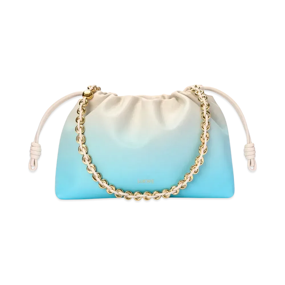 LOEWE Medium Flamenco Purse in Mellow Nappa Lambskin "Soft White/Sky Blue"