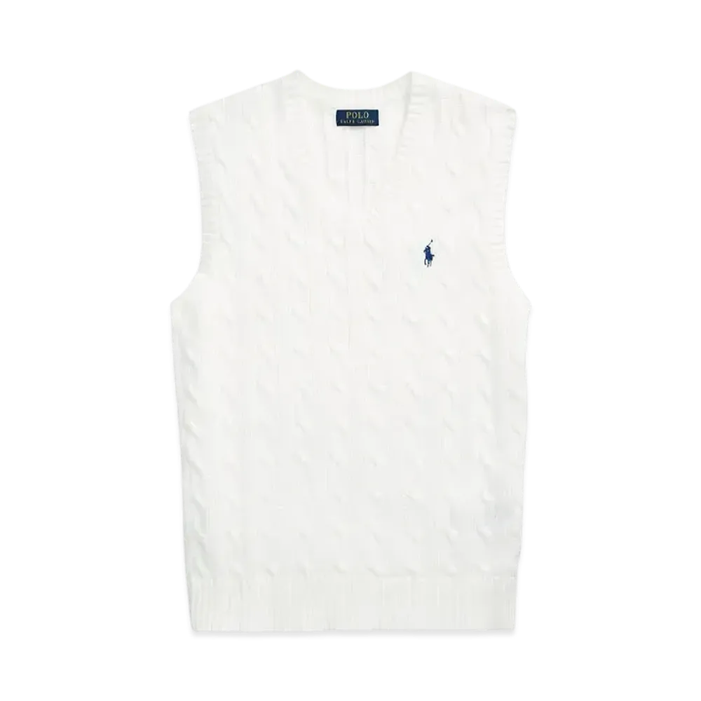 Polo Ralph Lauren Cable Knit Cotton Sweater Vest "White"