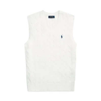Polo Ralph Lauren Cable Knit Cotton Sweater Vest "White"