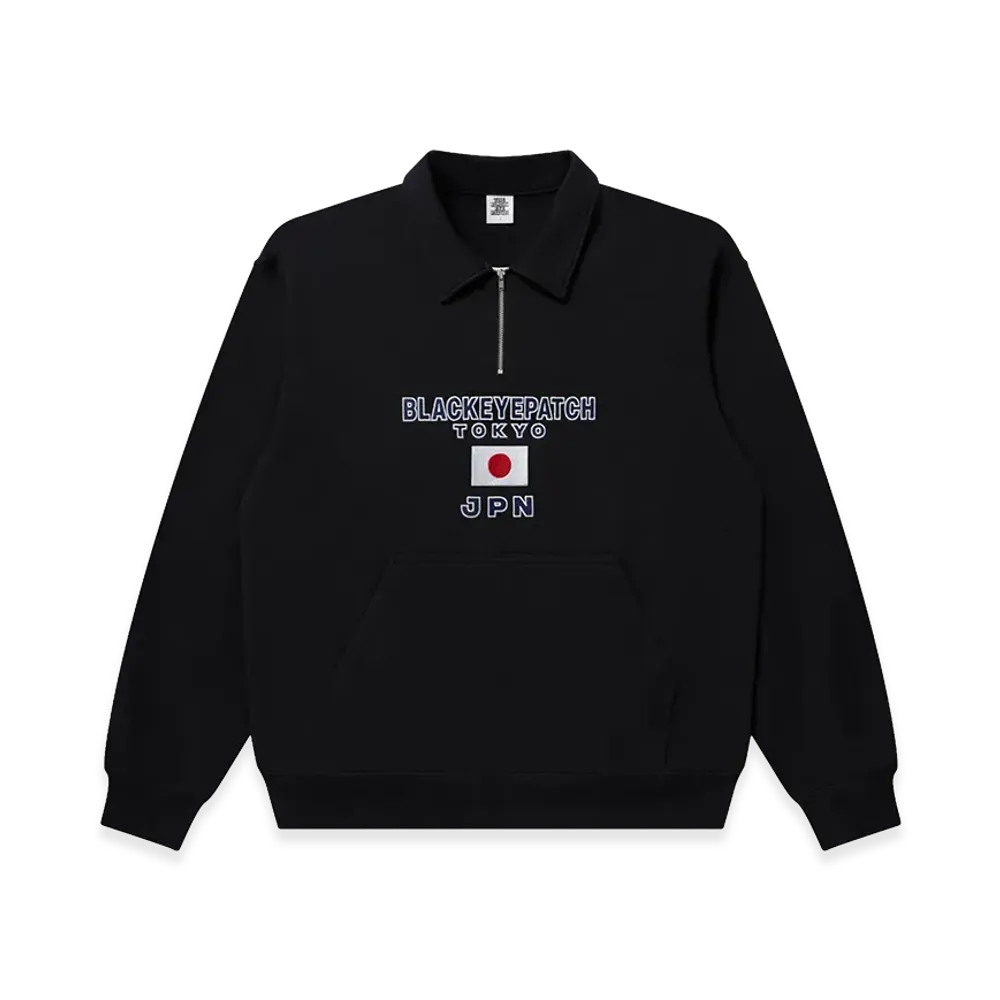 BlackEyePatch Jpn Flag Embroidered Half Zip Sweat "Black"