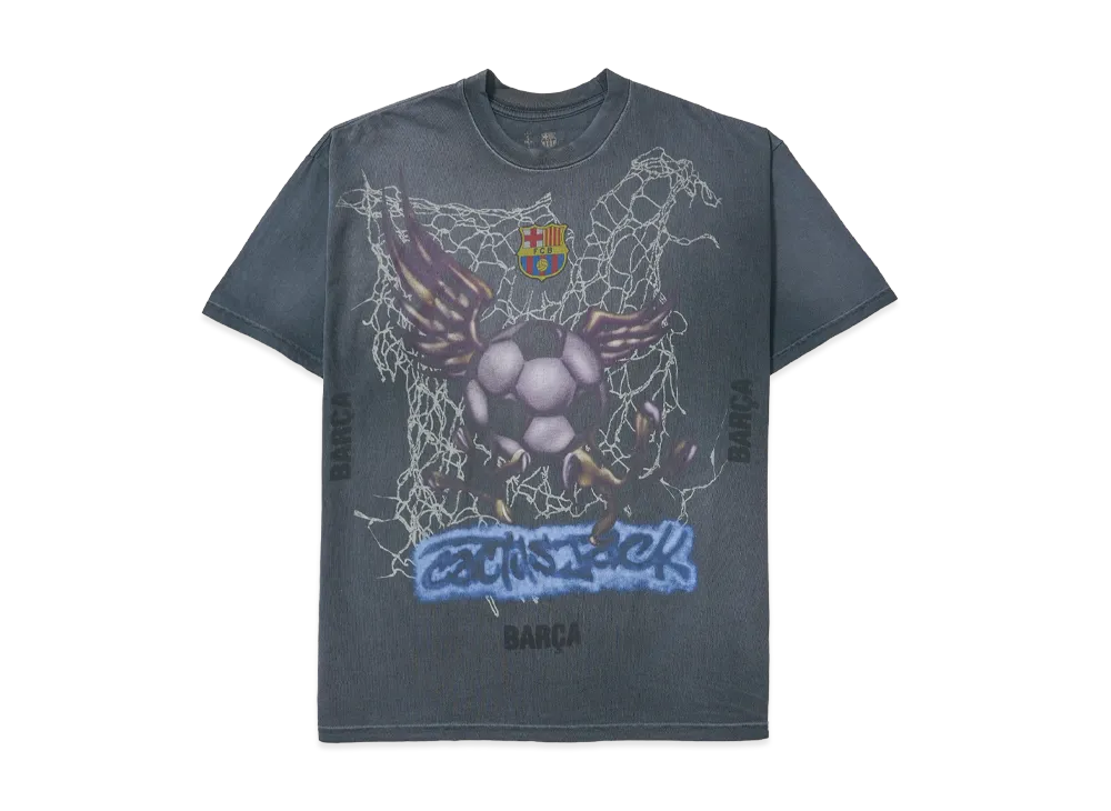 Travis Scott Cactus Jack x FC Barcelona Washed Spray Logo Tee "Grey"