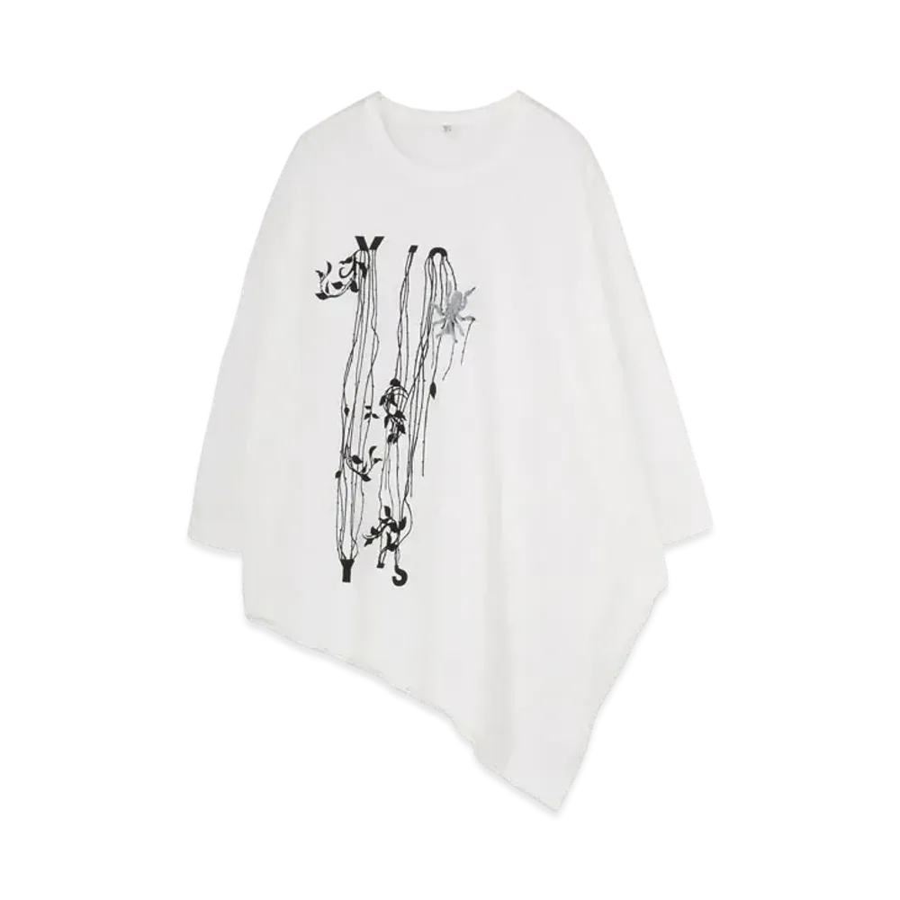 Yohji Yamamoto Y's PLAIN STITCH BUG PIGMENT FLOCKY PRINT SIDE DRAPE T "White"
