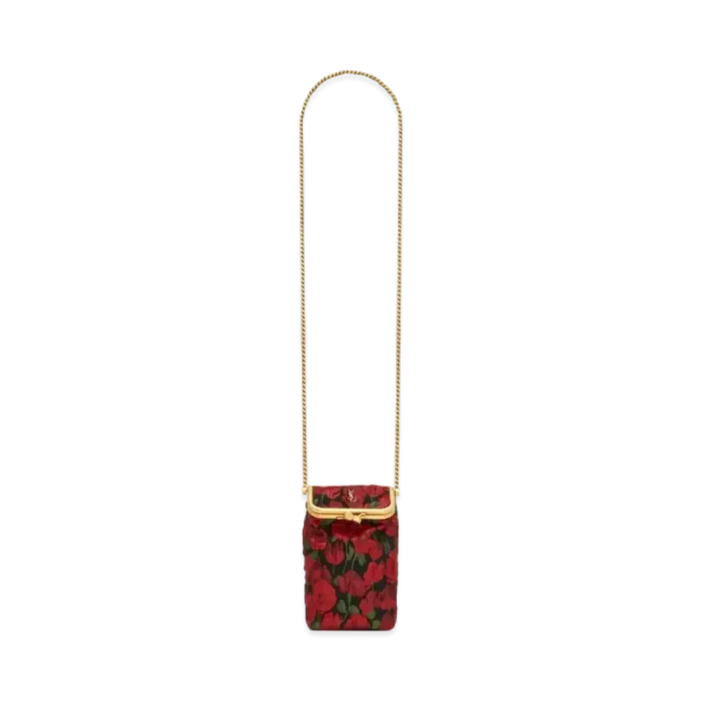 Saint Laurent Charniere Small Bag In Flower Jacquard "Black/Rouge"