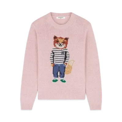 Maison Kitsune Dressed Fox Intarsia Jumper "Light Pink"