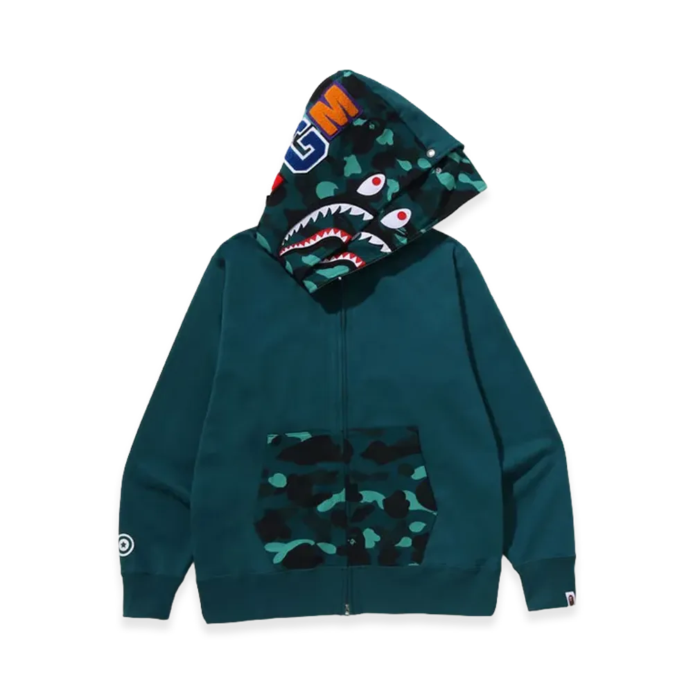 A BATHING APE Color Camo Shark Full Zip Double Hoodie "Green"