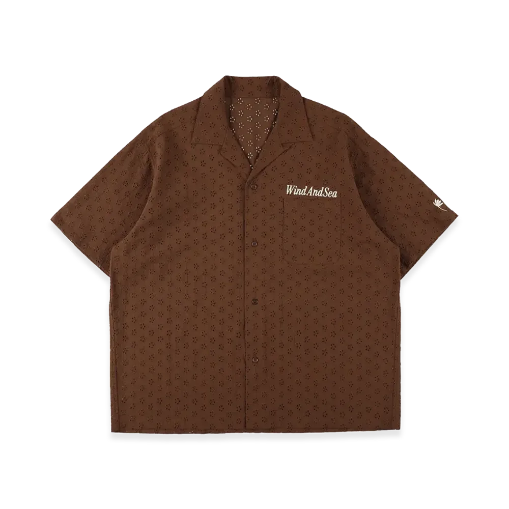 WIND AND SEA Cotton Lace S/S Shirt "Brown"