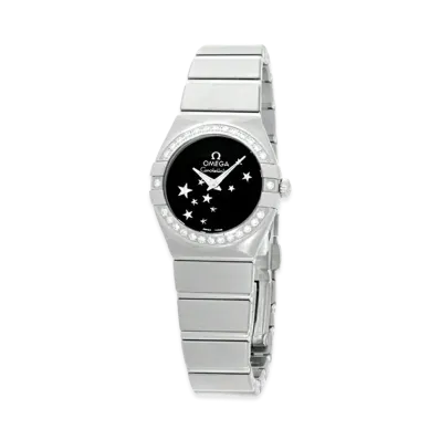 OMEGA Women's Constellation Star Blue Bezel Diamond Quartz "Silver/Black"
