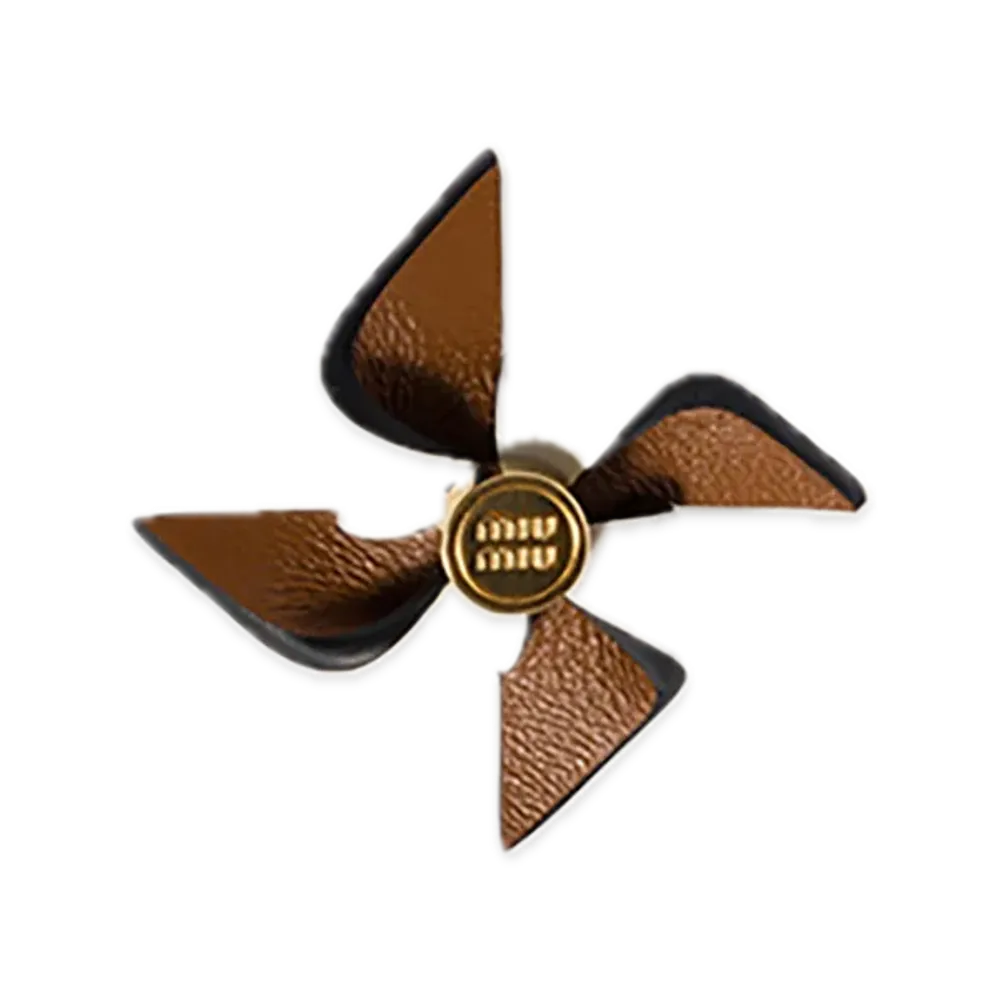 MIU MIU Leather Pinwheel Brooch "Brown/White"