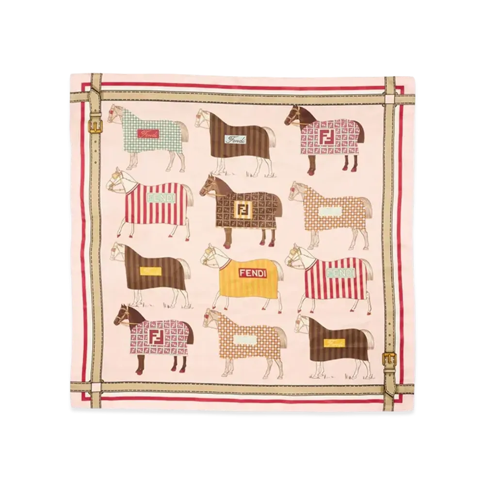 FENDI Kids Silk Blend Scarf With Horse All Over Print "Rose/Multicolor"