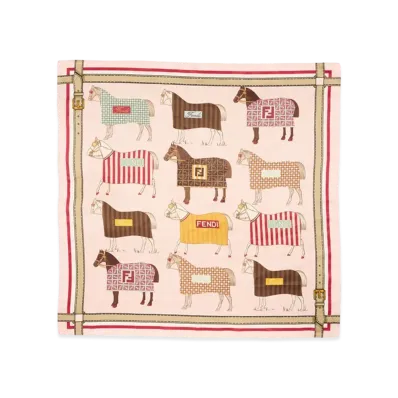 FENDI Kids Silk Blend Scarf With Horse All Over Print "Rose/Multicolor"
