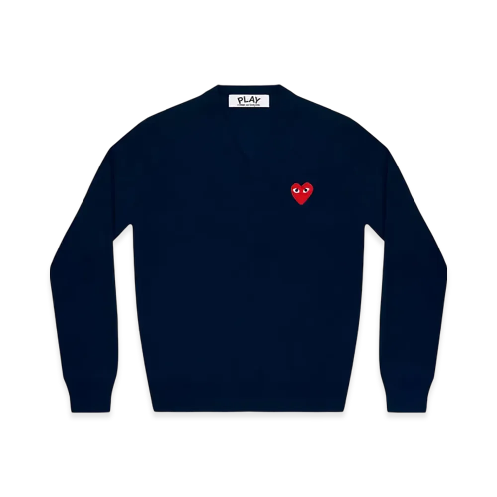 PLAY COMME des GARCONS Unisex V-Neck Sweater "Navy"