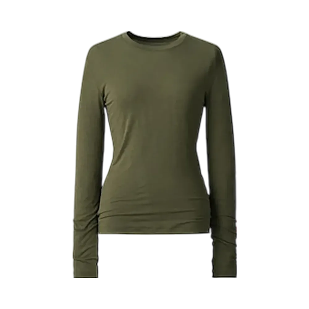 Uniqlo C Women'S Super Warm Heattech Cashmere Blend Crew Neck T "Olive"