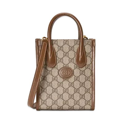 GUCCI Mini-Tote Bag with Interlocking G "Beige/Ebony"
