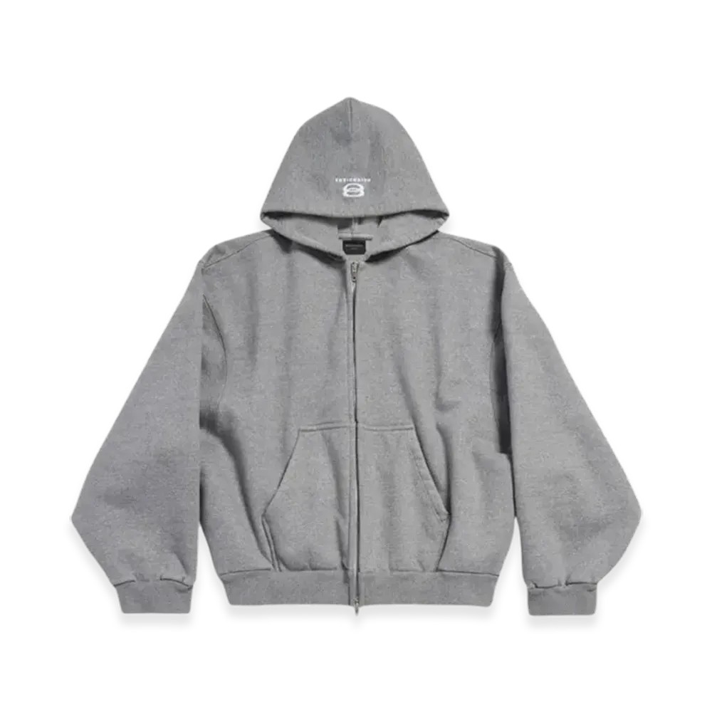 BALENCIAGA Unity Sports Icon Baggy Large Fit Zip Hoodie "Gray White"